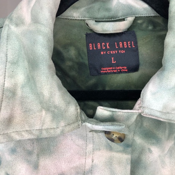 Black Label By C’EST TOI Green Tie Dye Raw Hem Swede Cropped Jacket Size Large - Picture 6 of 7